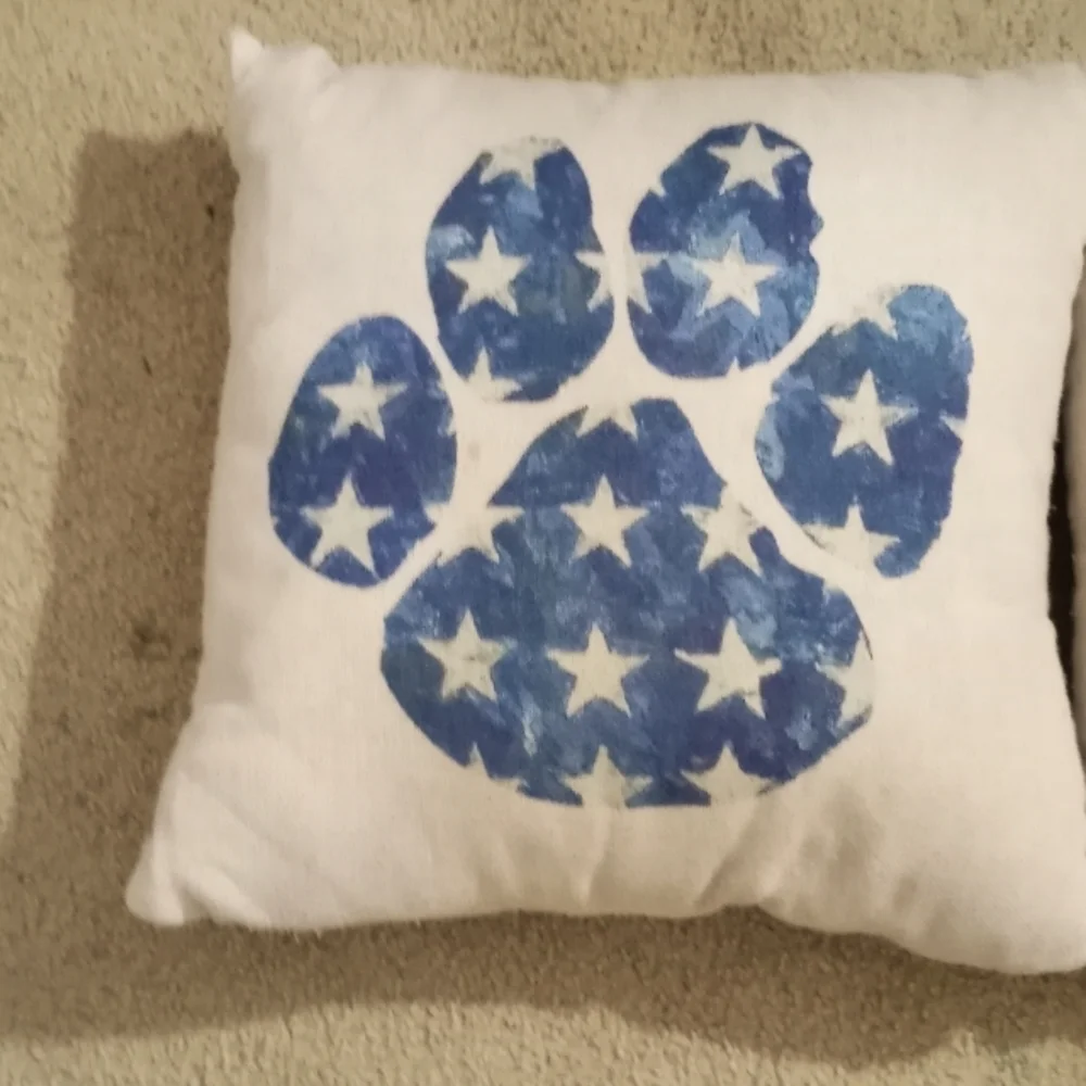 2 Red, White and Blue Dog Paw Trow Pillows